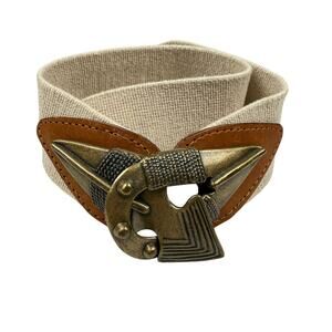 Vintage Omega Arrowhead Stretch Belt Gold Tone Tan Boho Southwestern 31–44"